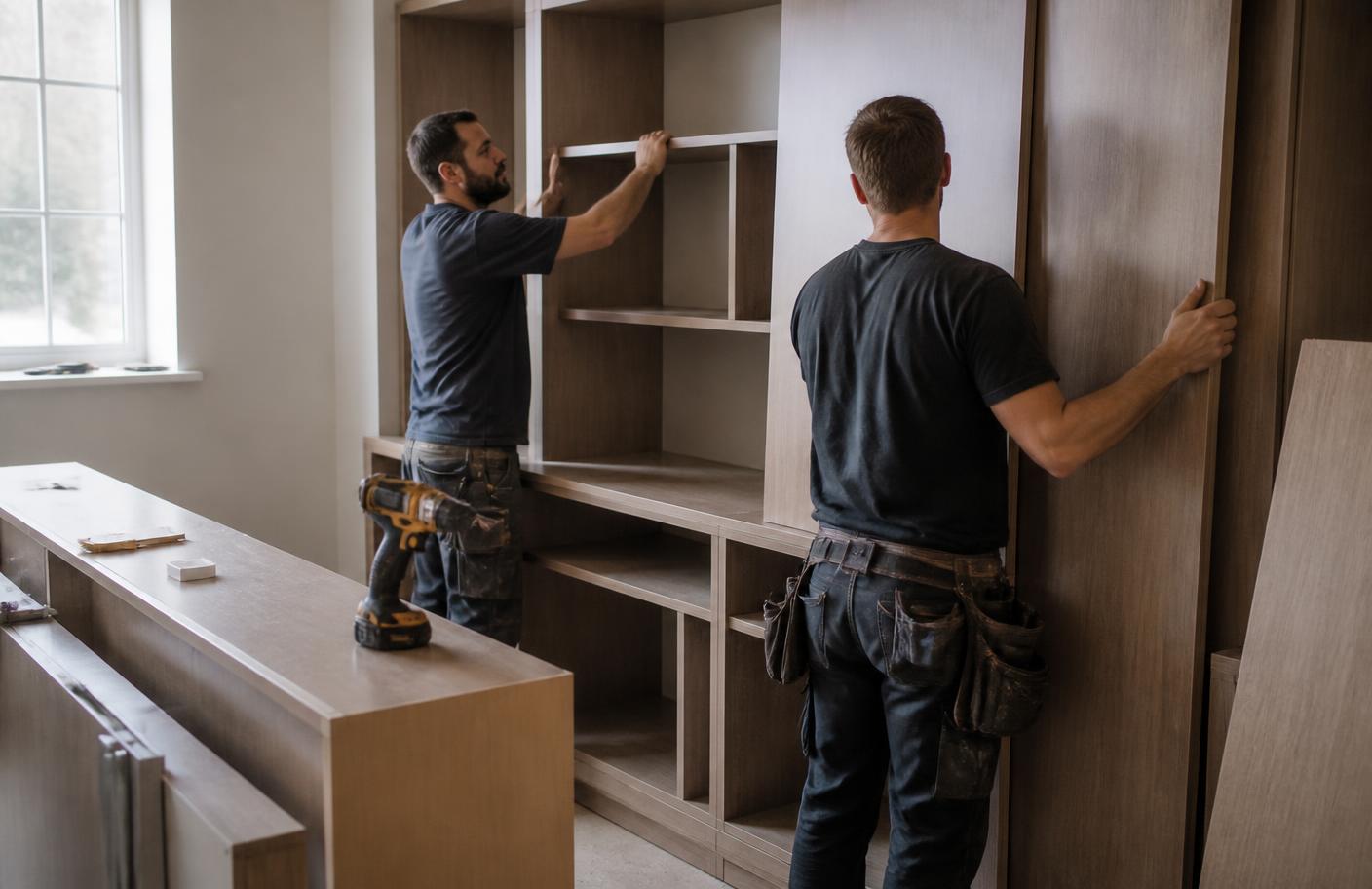 Peças de móvel prontas e no esquadro sendo montadas na casa do cliente